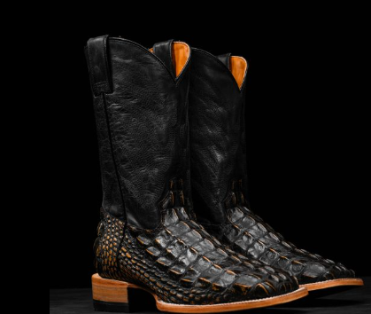Black/Tan Safari American Alligator Hornback – Square Toe