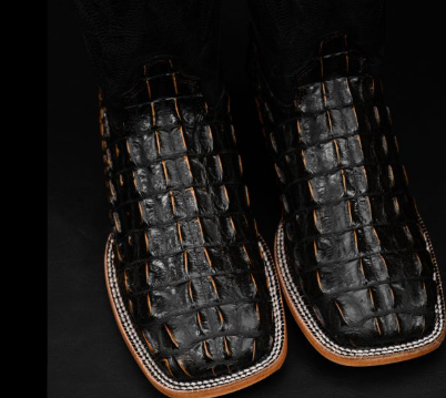 Black/Tan Safari American Alligator Hornback – Square Toe